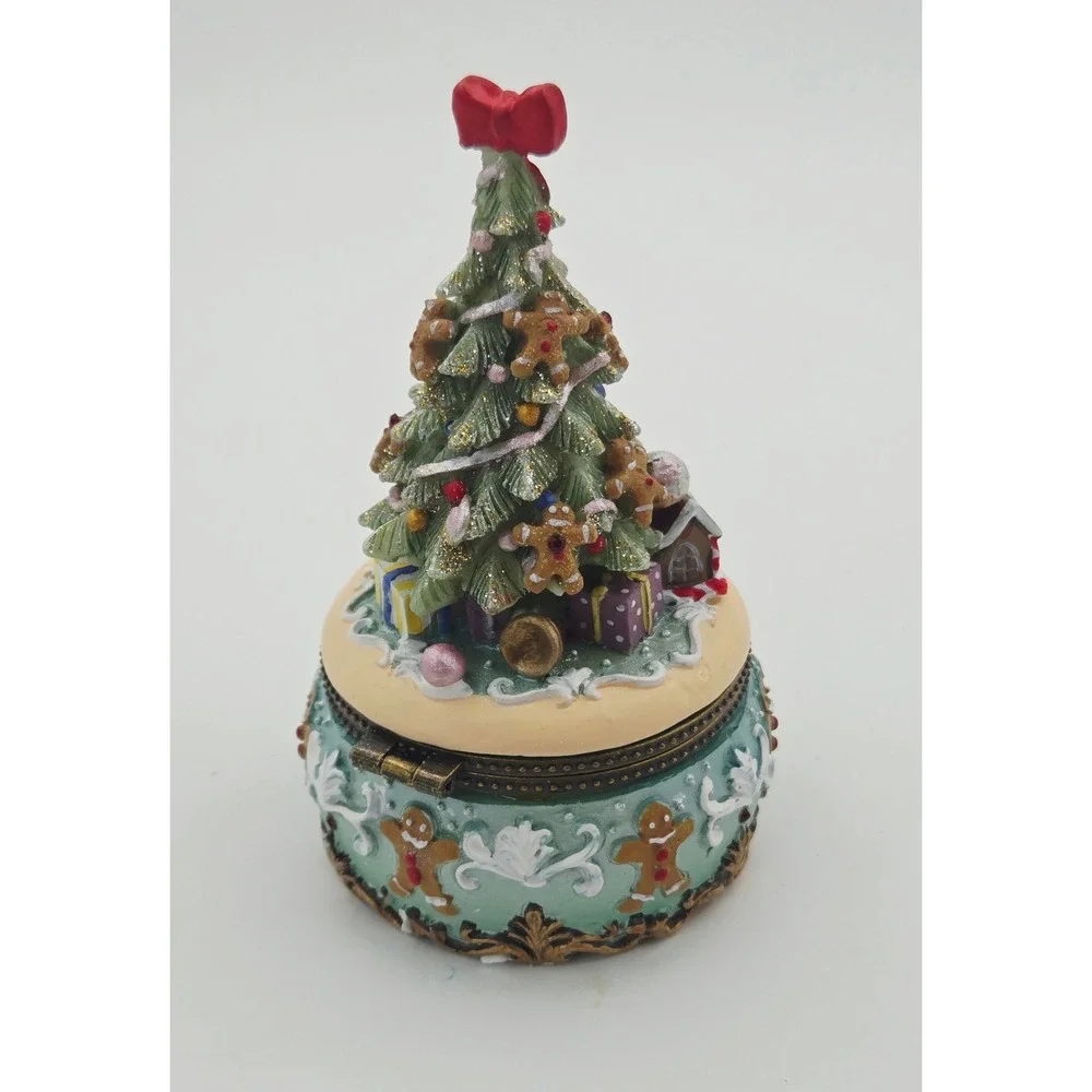 Kurt S Adler Christmas Tree Gingerbread Trinket Box C5000 Teal Holiday Decor